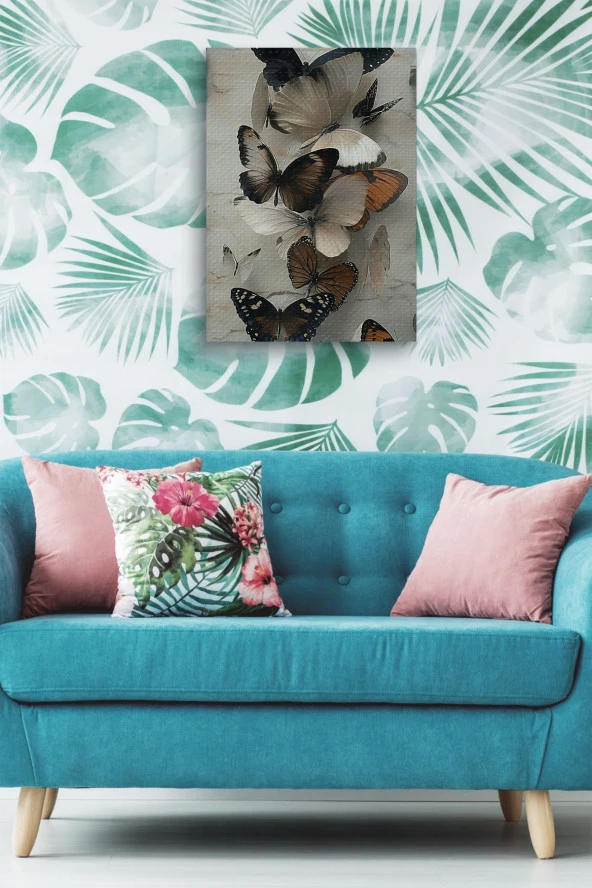 Mermer Üzerindeki Kelebekler Yağlı Kanvas Tablo - Resim 5