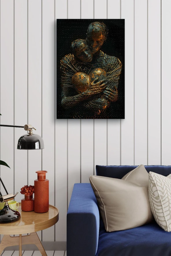 Kalbe Sarılı Kadın ve Erkek Yağlı Kanvas Tablo - Resim 4