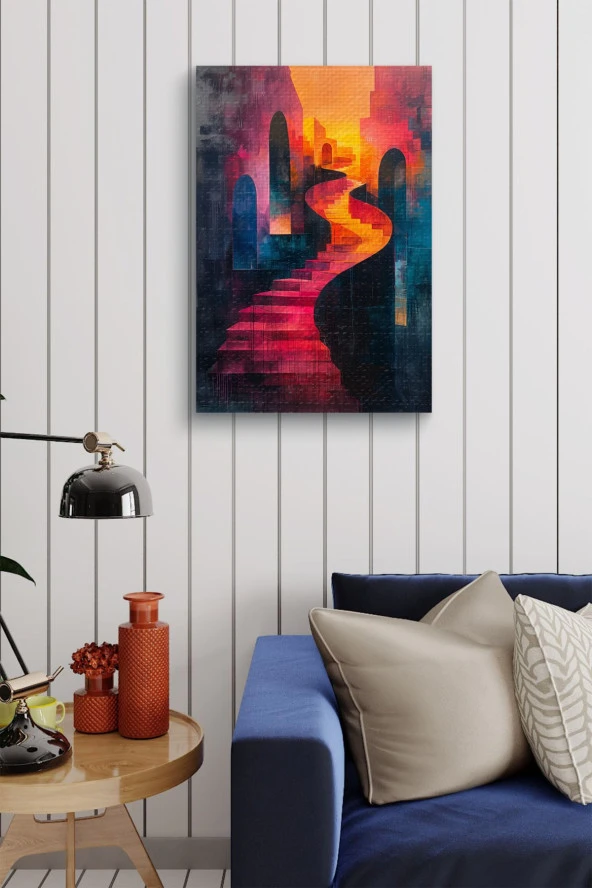 Renkli Sanatsal Klasik Merdiven Yağlı Kanvas Tablo - Resim 4