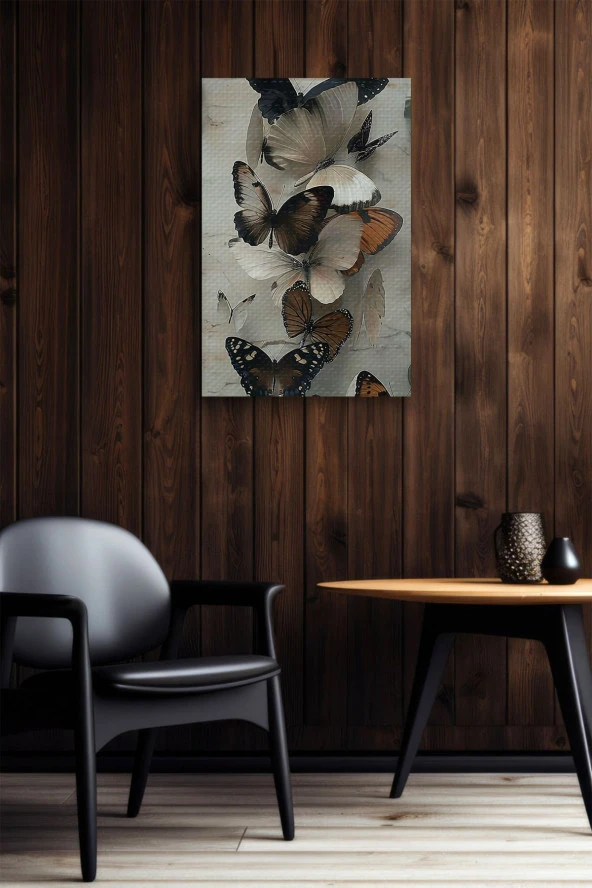 Mermer Üzerindeki Kelebekler Yağlı Kanvas Tablo - Resim 6