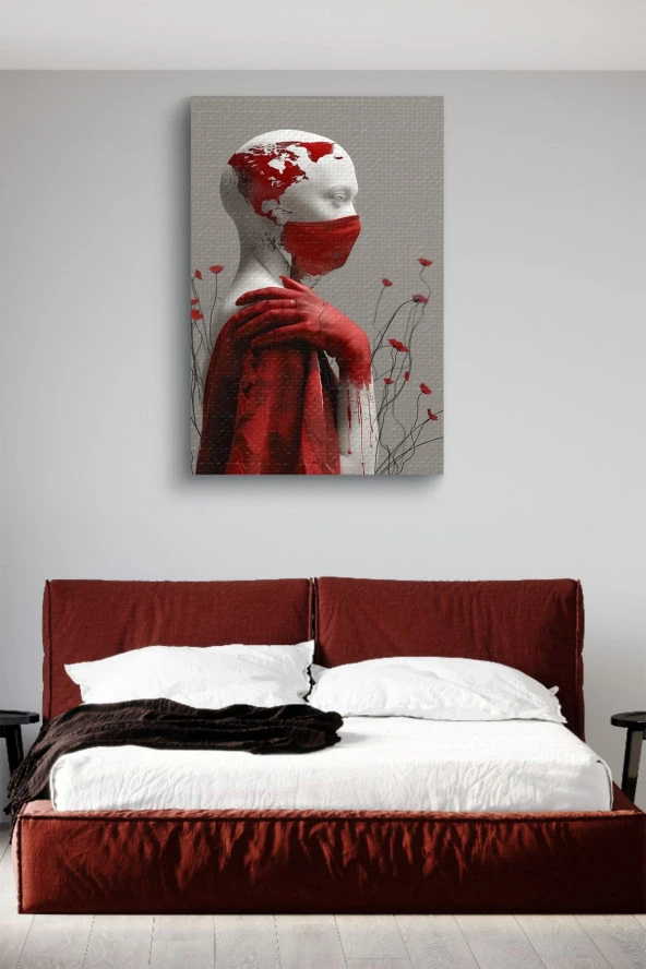 Kırmızı Maskeli Beyaz İnsan Bedeni Yağlı Kanvas Tablo - Resim 2
