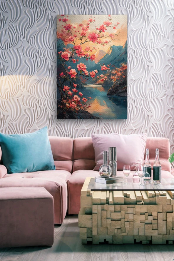 Pembe Çiçekler Yağlı Kanvas Tablo - Resim 7