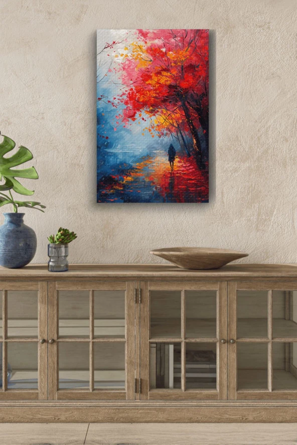Kırmızı Sonbahar Yağlı Kanvas Tablo ürün görseli