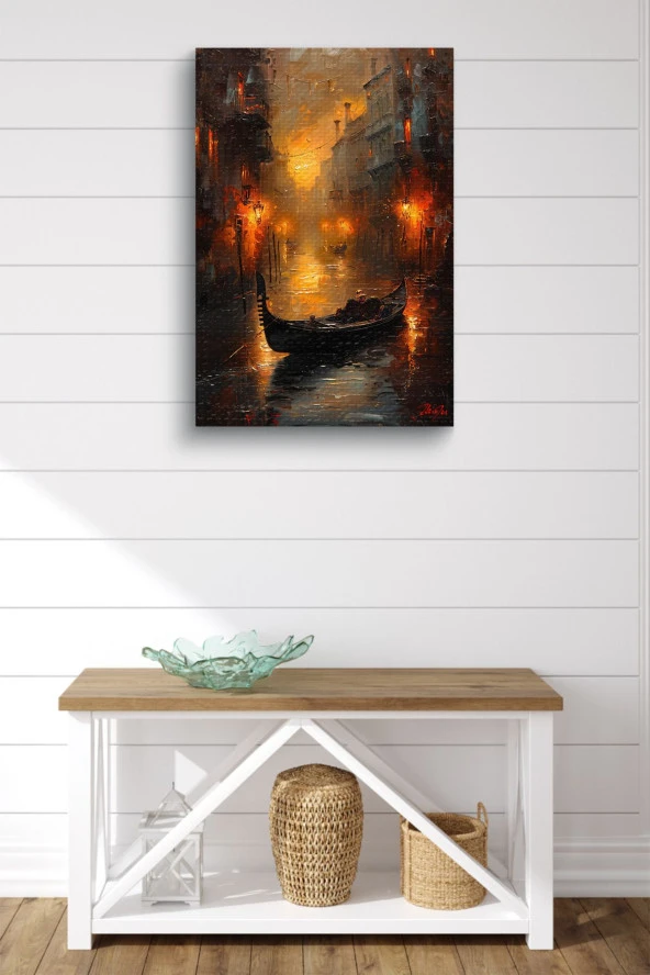 Karanlık Dizayn Üzerine Gondol Kanvas Yağlı Tablo - Resim 2