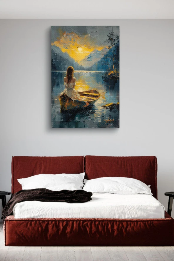 Kayıklı Kadın Doğal Yağlı Kanvas Tablo - Resim 3