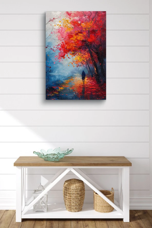Kırmızı Sonbahar Yağlı Kanvas Tablo - Resim 2