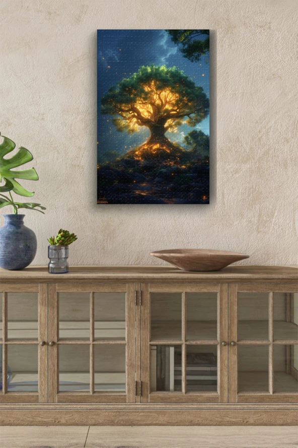 Ağaç Etrafında Dönen Ateş Böcekleri Kanvas Tablo ürün görseli