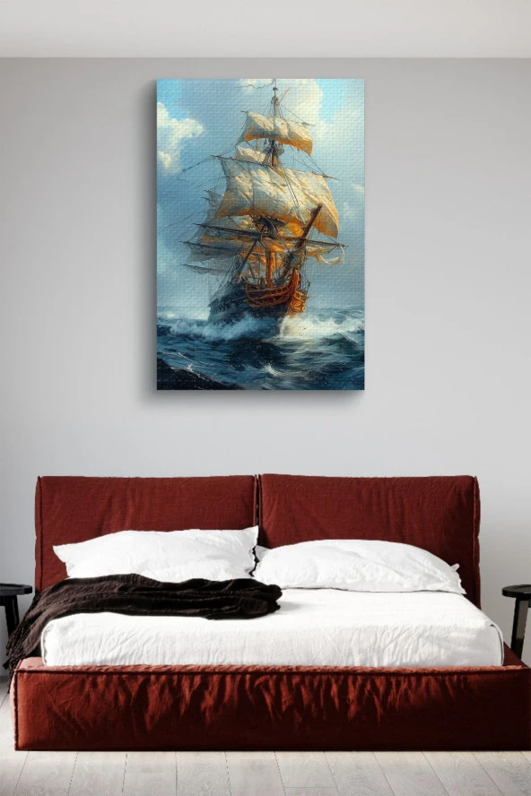 18. Yüzyıl Ahşaptan Gemi Kanvas Tablo - Resim 3