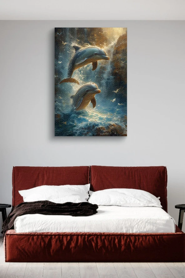 Yüzen Yunuslar Kanvas Tablo - Resim 2