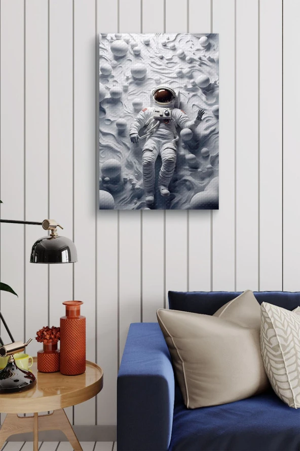 Ay Yüzeyinden Tepeye Bakan Astronot Yağlı Kanvas Tablo - Resim 3