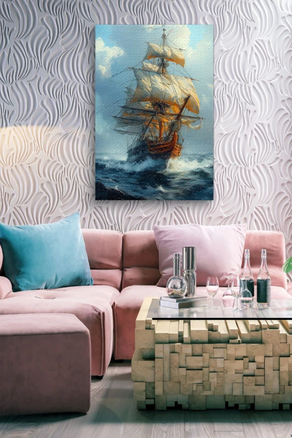 18. Yüzyıl Ahşaptan Gemi Kanvas Tablo - Resim 6