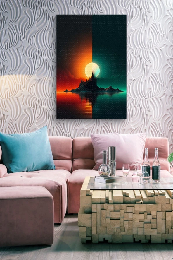 Kırmızı Yeşil Ay Görünümü Yağlı Kanvas Tablo - Resim 6