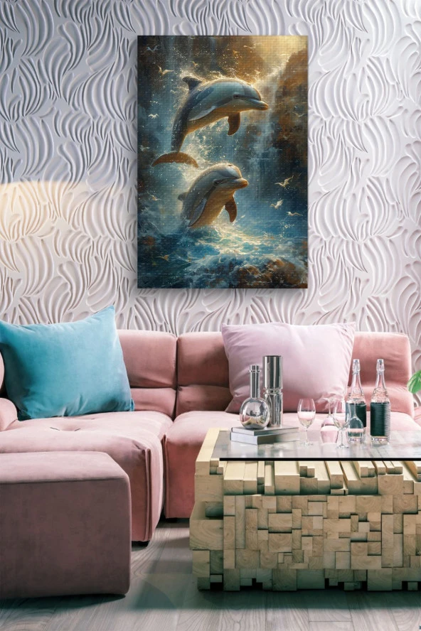 Yüzen Yunuslar Kanvas Tablo - Resim 6