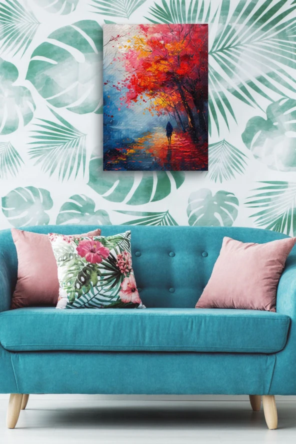 Kırmızı Sonbahar Yağlı Kanvas Tablo - Resim 5