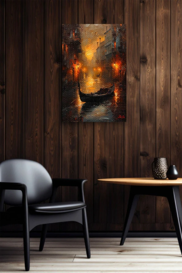 Karanlık Dizayn Üzerine Gondol Kanvas Yağlı Tablo - Resim 6