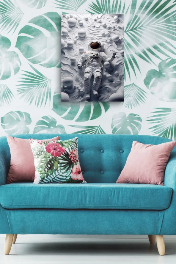 Ay Yüzeyinden Tepeye Bakan Astronot Yağlı Kanvas Tablo - Resim 4