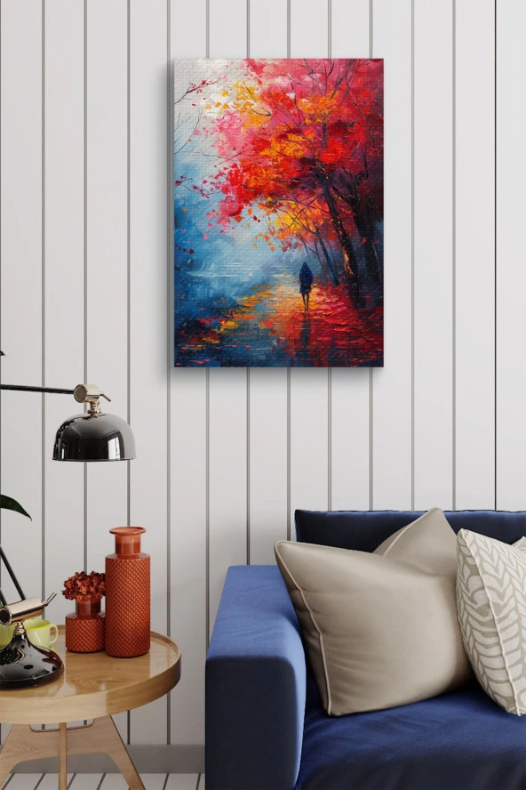 Kırmızı Sonbahar Yağlı Kanvas Tablo - Resim 4