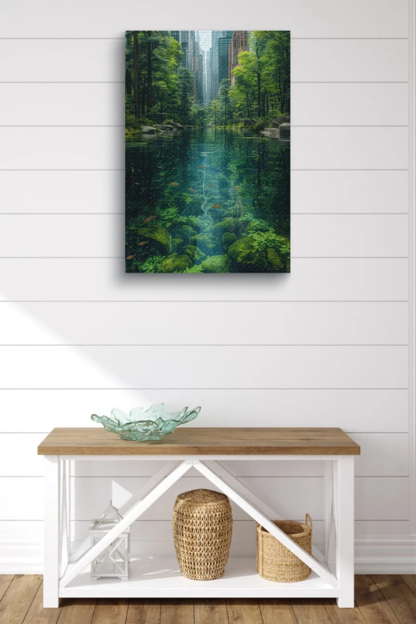 Şehir ve Doğa Birleşik Kanvas Tablo - Resim 2