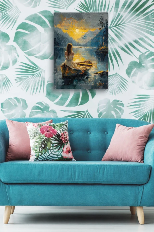 Kayıklı Kadın Doğal Yağlı Kanvas Tablo - Resim 5