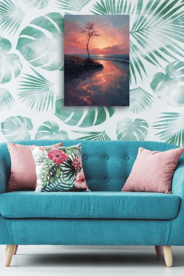 Yalnız Ağaç Deniz Kenarı Yağlı Otantik Tablo - Resim 5