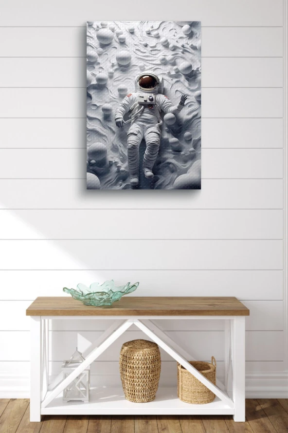 Ay Yüzeyinden Tepeye Bakan Astronot Yağlı Kanvas Tablo ürün görseli