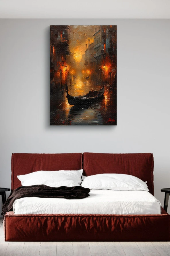 Karanlık Dizayn Üzerine Gondol Kanvas Yağlı Tablo - Resim 3