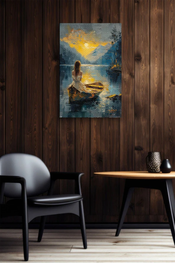 Kayıklı Kadın Doğal Yağlı Kanvas Tablo - Resim 6