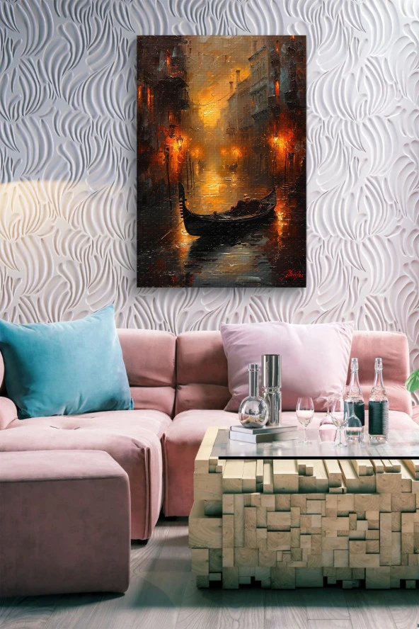 Karanlık Dizayn Üzerine Gondol Kanvas Yağlı Tablo - Resim 7