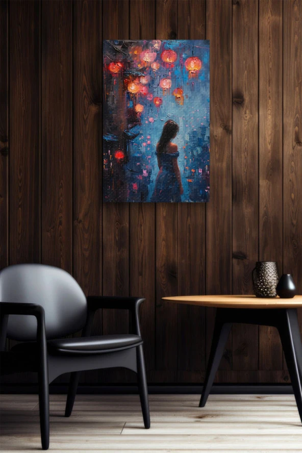 Mavi Illüstrasyon Kadın Yağlı Kanvas Tablo - Resim 6