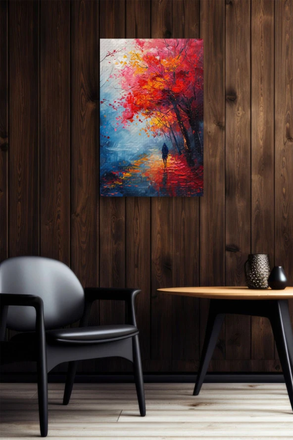 Kırmızı Sonbahar Yağlı Kanvas Tablo - Resim 6