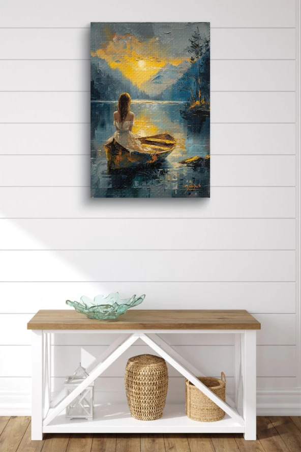 Kayıklı Kadın Doğal Yağlı Kanvas Tablo - Resim 2