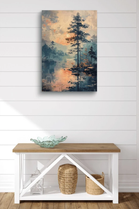 Doğal Göl Kenarı Ağaç Yağlı Kanvas Tablo - Resim 2