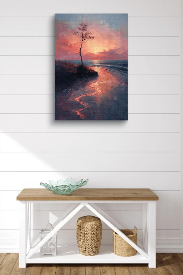 Yalnız Ağaç Deniz Kenarı Yağlı Otantik Tablo - Resim 2