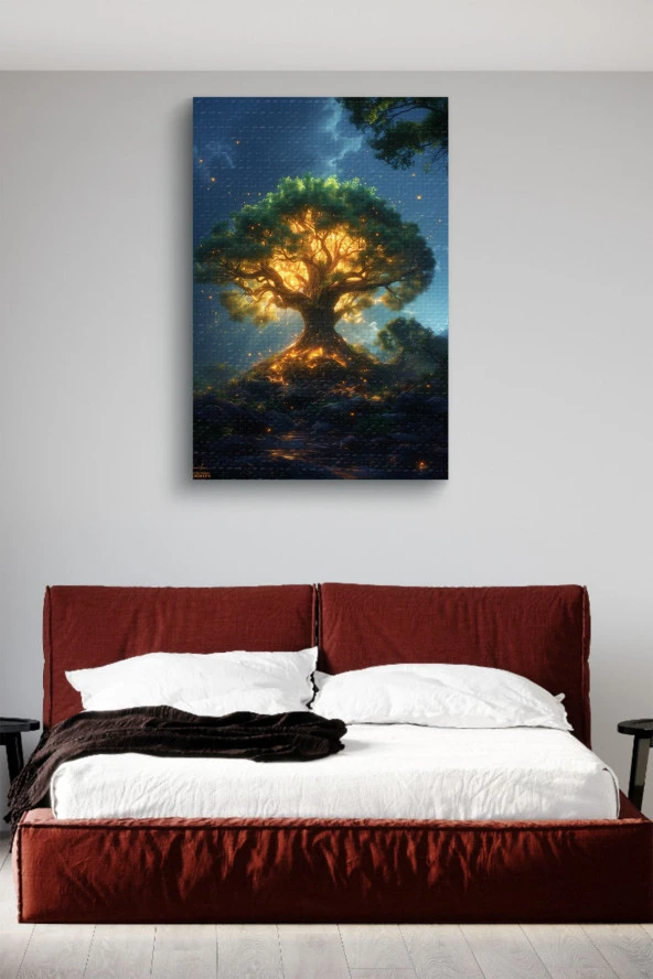 Ağaç Etrafında Dönen Ateş Böcekleri Kanvas Tablo - Resim 3