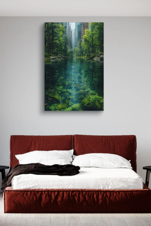 Şehir ve Doğa Birleşik Kanvas Tablo - Resim 3