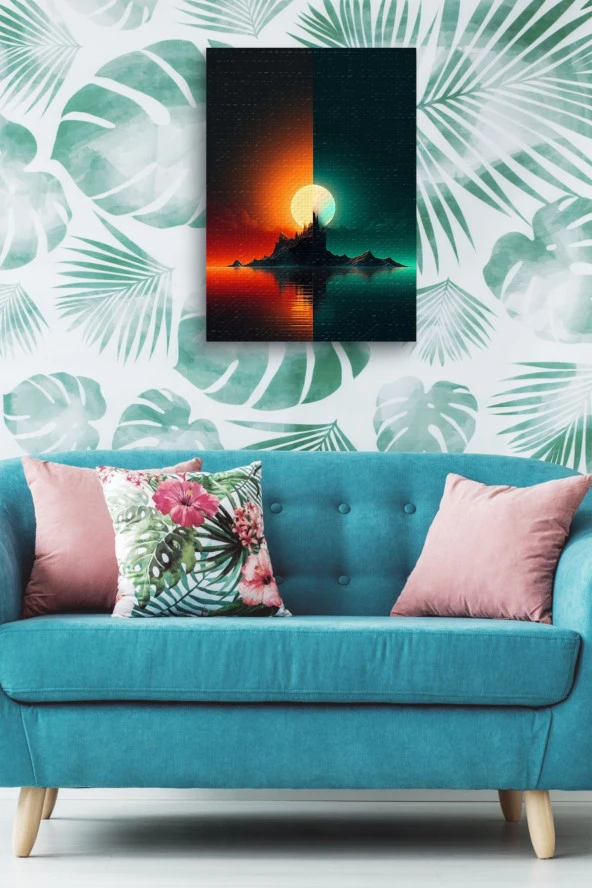 Kırmızı Yeşil Ay Görünümü Yağlı Kanvas Tablo - Resim 4