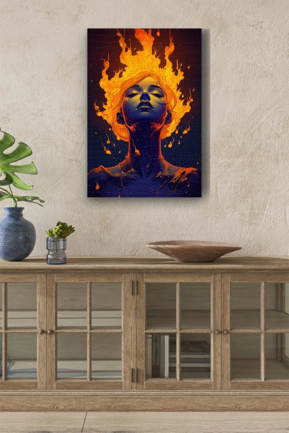 Alevler İçerisindeki Kızıl Saçlı Kadın Yağlı Kanvas Tablo ürün görseli