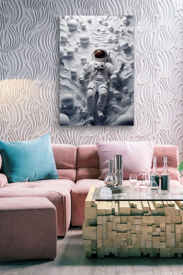 Ay Yüzeyinden Tepeye Bakan Astronot Yağlı Kanvas Tablo - Resim 5