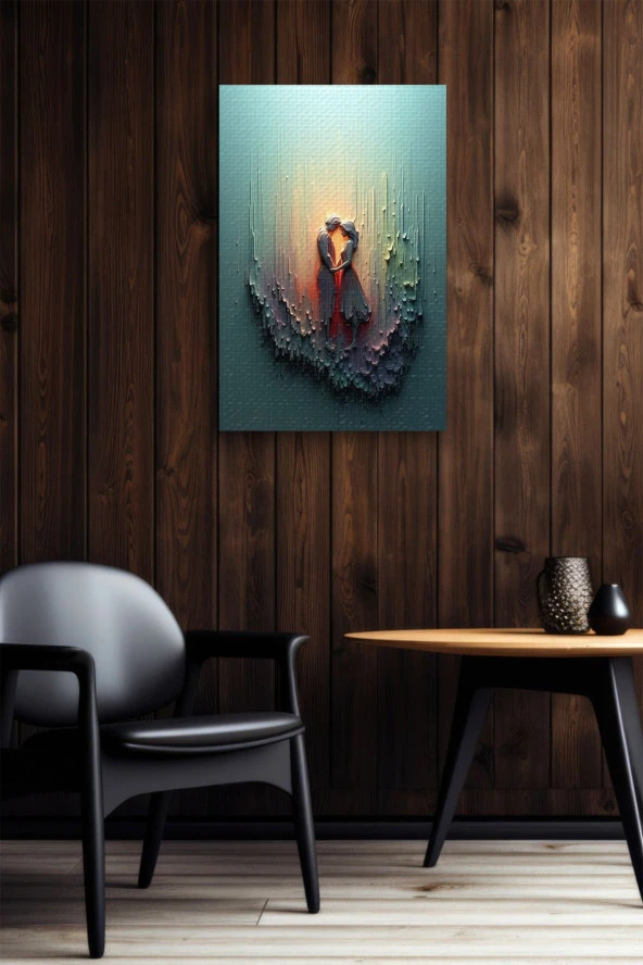 Mum Detaylı Akışkan Boyalar İçindeki Kadın ve Erkek Silüeti Yağlı Kanvas Tablo - Resim 6