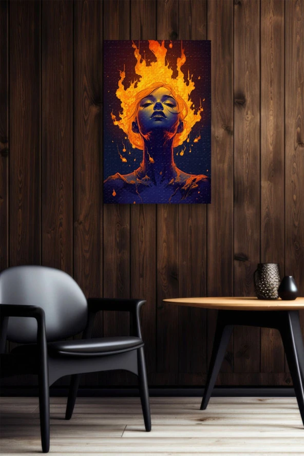 Alevler İçerisindeki Kızıl Saçlı Kadın Yağlı Kanvas Tablo - Resim 5