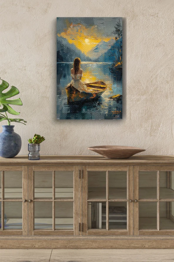 Kayıklı Kadın Doğal Yağlı Kanvas Tablo ürün görseli