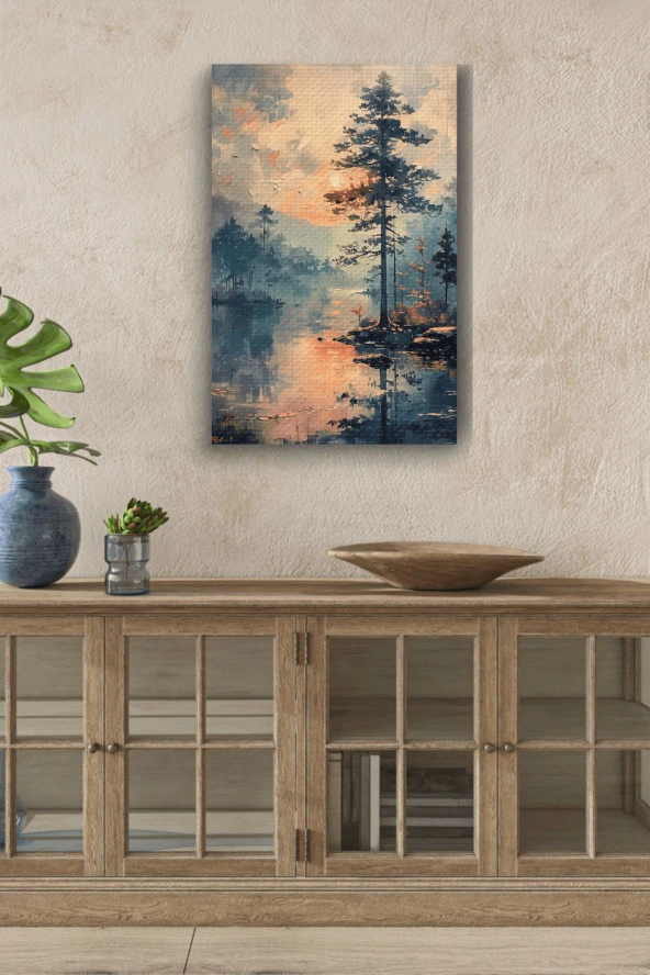 Doğal Göl Kenarı Ağaç Yağlı Kanvas Tablo ürün görseli