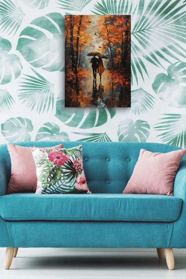 Kırmızı Sonbahar Yağlı Kanvas Tablo - Resim 5