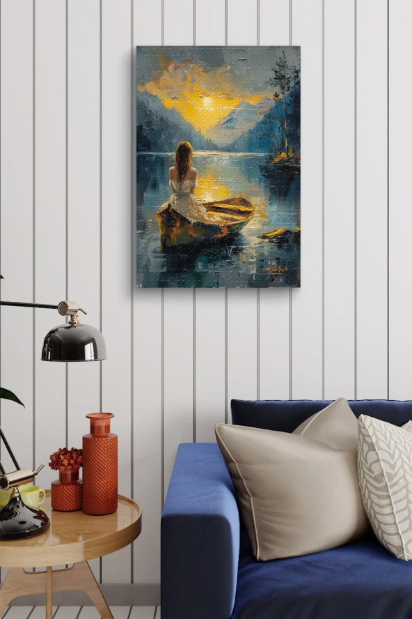 Kayıklı Kadın Doğal Yağlı Kanvas Tablo - Resim 4