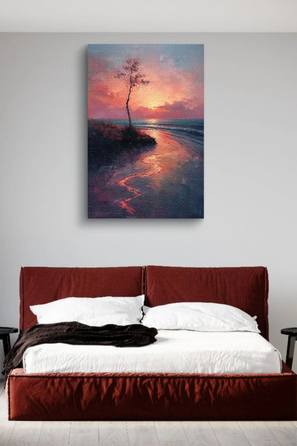 Yalnız Ağaç Deniz Kenarı Yağlı Otantik Tablo - Resim 3