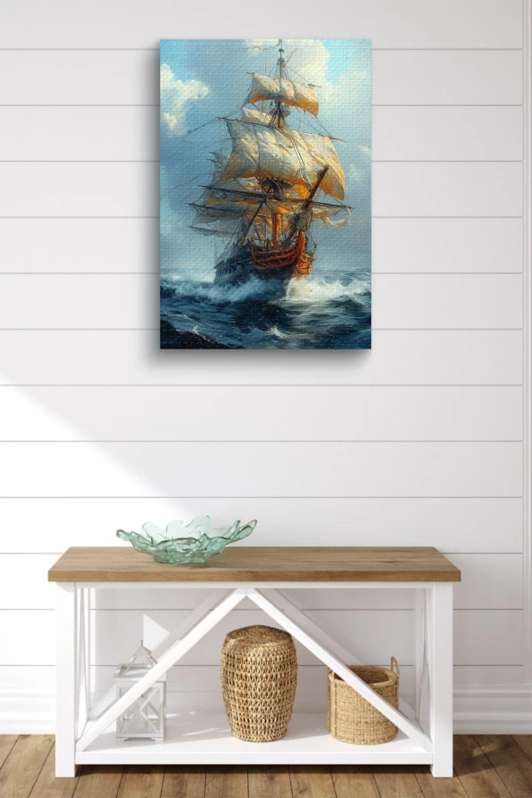 18. Yüzyıl Ahşaptan Gemi Kanvas Tablo - Resim 2