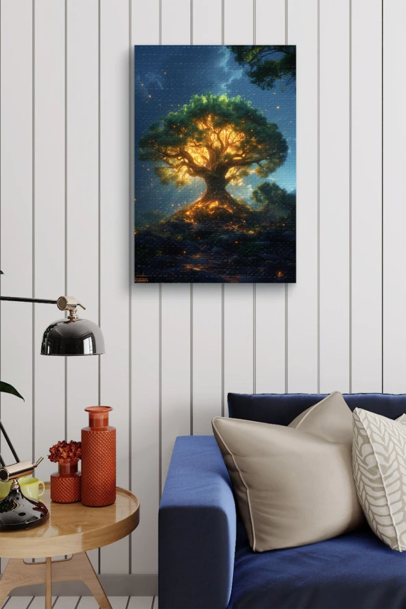 Ağaç Etrafında Dönen Ateş Böcekleri Kanvas Tablo - Resim 4