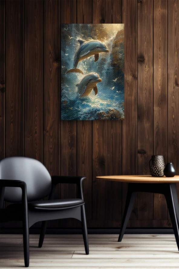 Yüzen Yunuslar Kanvas Tablo - Resim 5