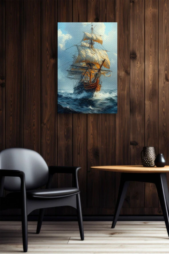 18. Yüzyıl Ahşaptan Gemi Kanvas Tablo - Resim 5