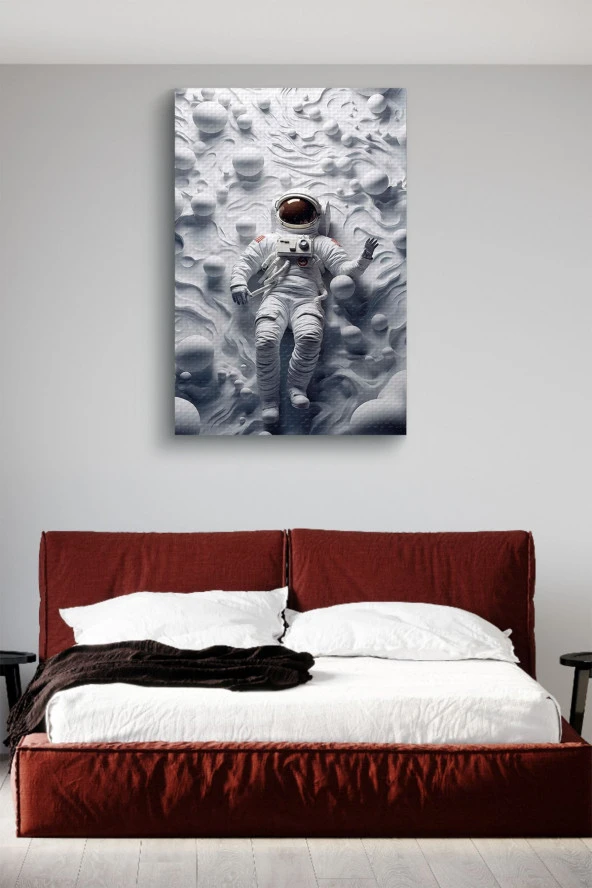 Ay Yüzeyinden Tepeye Bakan Astronot Yağlı Kanvas Tablo - Resim 2